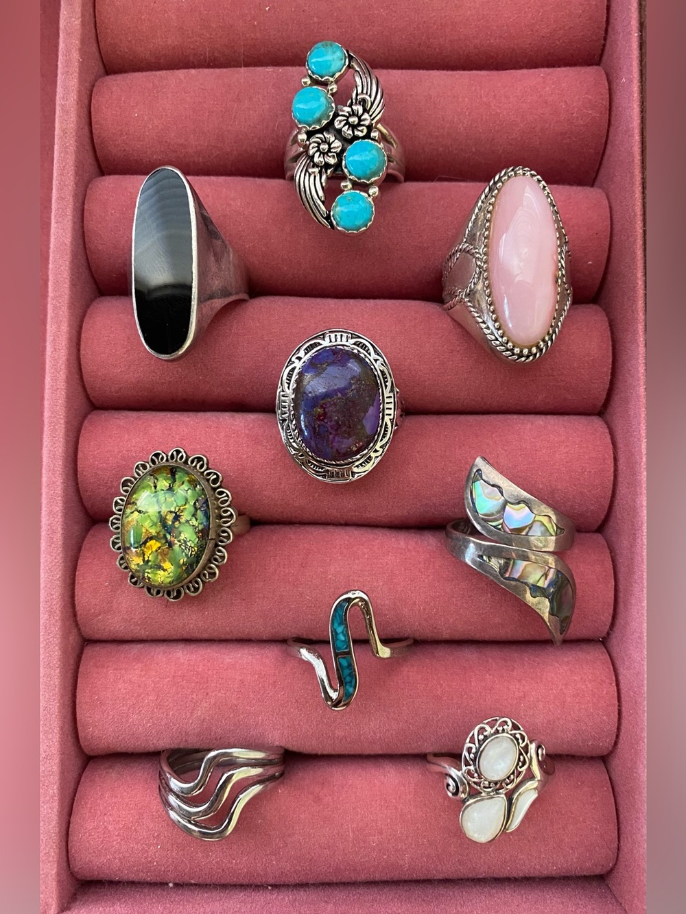 Vintage Handcrafted Elongated Abalone Shell Sterling Silver Ring